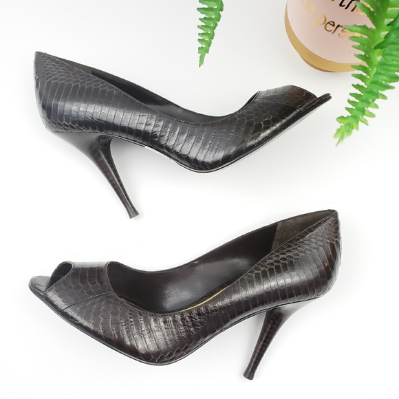 Ralph Lauren Shoes - Ralph Lauren Snake Embossed Peep Toe Heels
